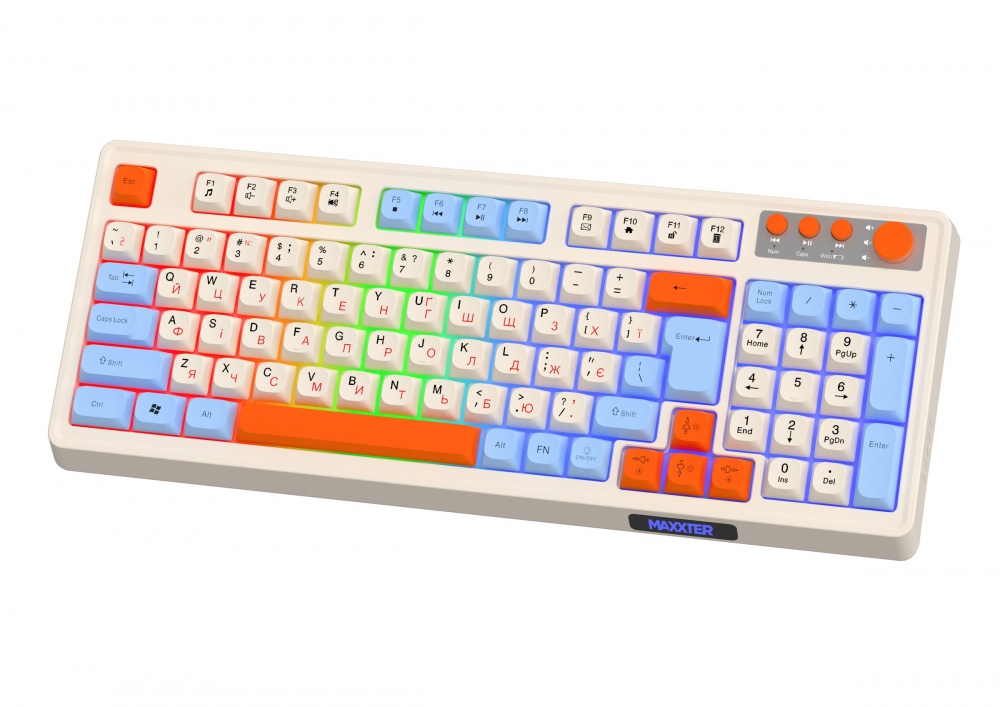 Клавіатура бездротова Maxxter (KBGW-3C01-UA) LED підсвічування white