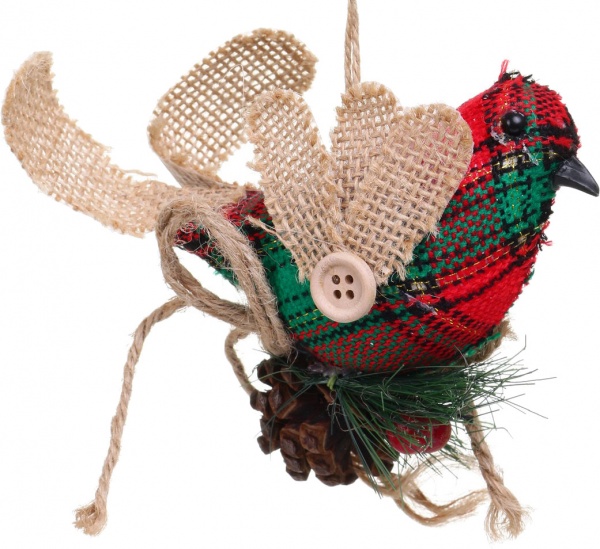 Елочная игрушка Птичка красно-зеленая 14x11 см LD08027 