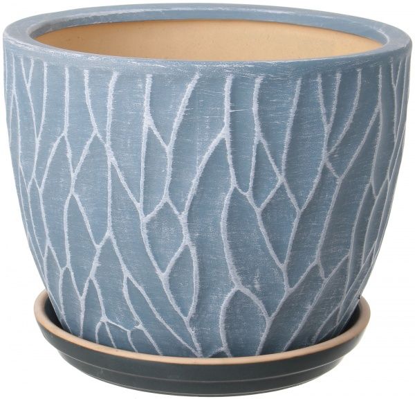 Горшок Viet Thanh Ceramic с блюдцем грань 29х23 см VT.11559-1 круглый синий 