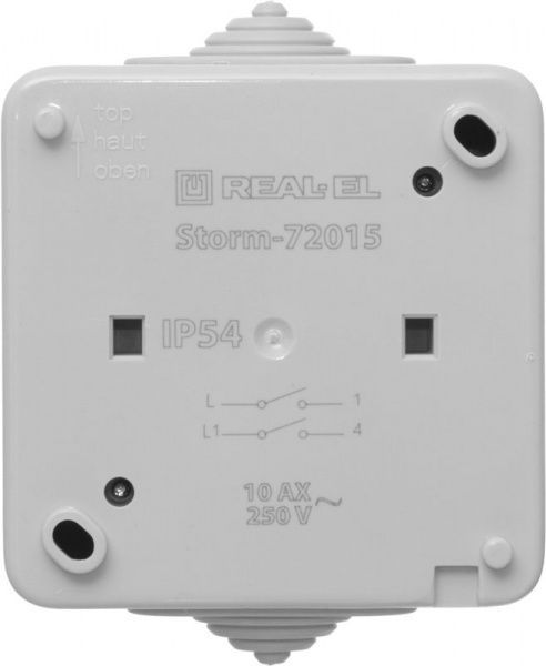 Вимикач двоклавішний REAL-EL Storm без підсвітки 10 А 250В сірий Storm-72015, grey (REAL-EL)