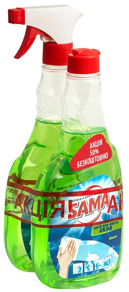 Средство моющее для стекла и зеркал SAMA Яблоко с распылителем 0,5 л + сменный блок