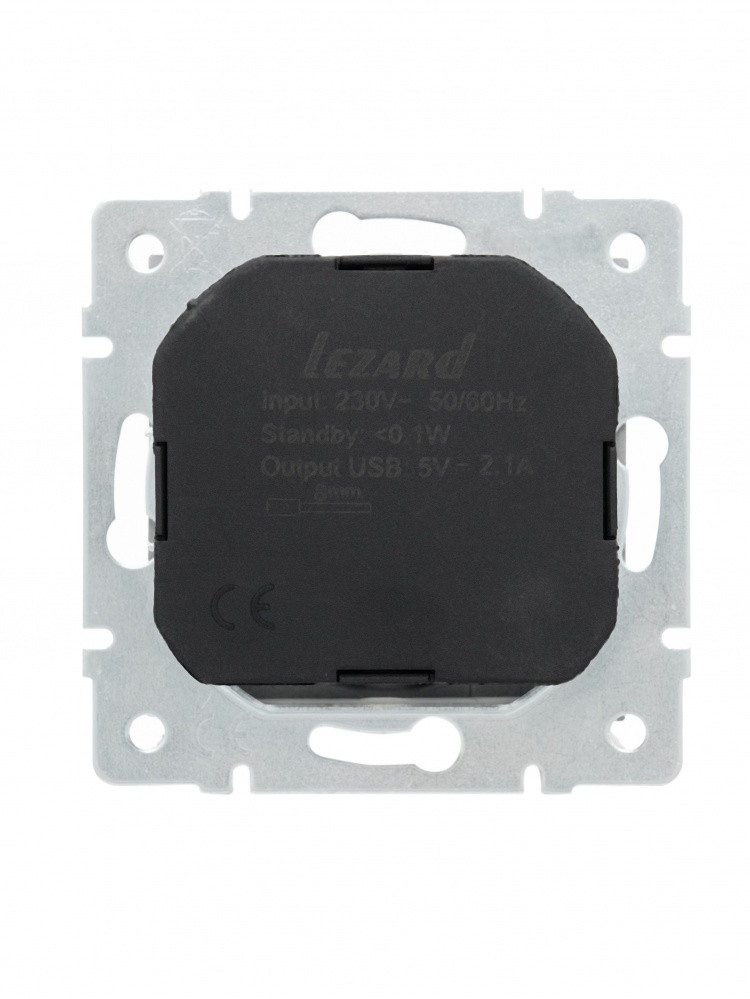 Розетка + USB 1 із заземленням Lezard Vesna IP20 сірий 742-3588-181