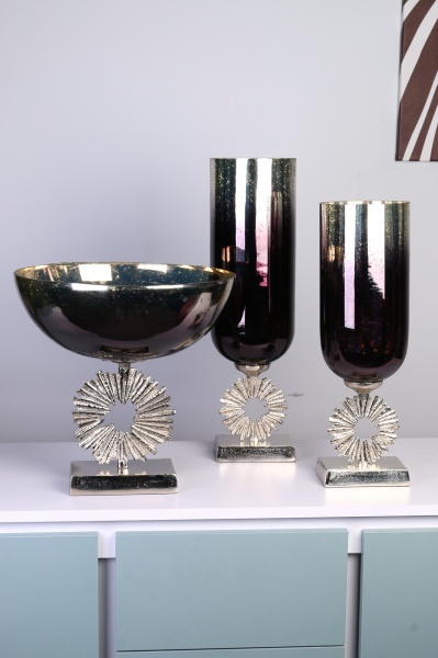 Ваза PANACHE Starburst 48 см темно-синий с золотым/никель 