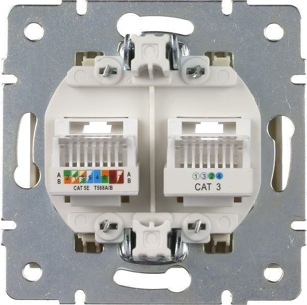 Розетка комп'ютерна + телефонна подвійна Lezard Rain крем 703-0388-143