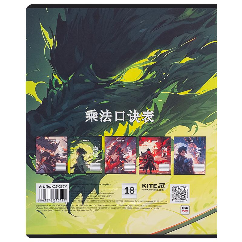 Тетрадь школьная 18 лист. линейка Kite Anime KITE