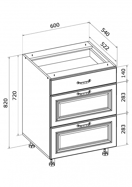 Тумба нижня МС Глорія Q-25 Ня-3 (2+1) 60х82х54 см білий/дуб артізан Грейд