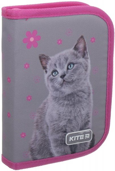 Пенал шкільний без наповнення K19-622-13 Kitty KITE сірий із рожевим