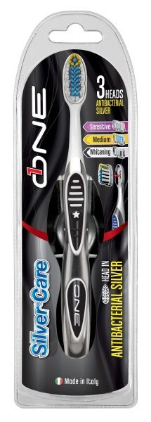 Зубная щетка Silver Care One + 2 запасные головки: отбеливающая/для чувствительных десен средней жесткости 1 шт.