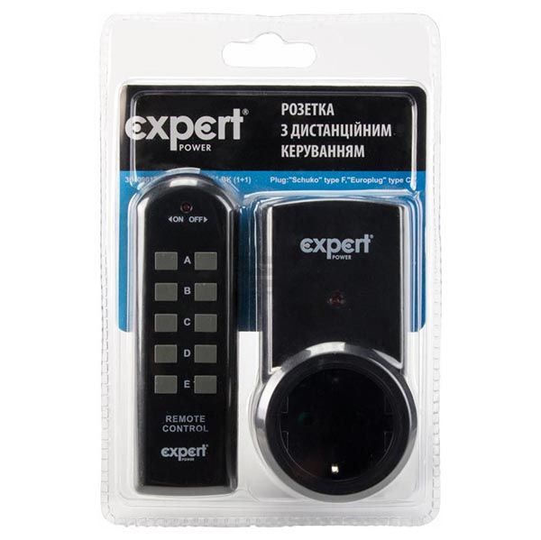 Розетка з дистанцiйним керуванням Expert Power 1+1 IP20 з заземленням чорна