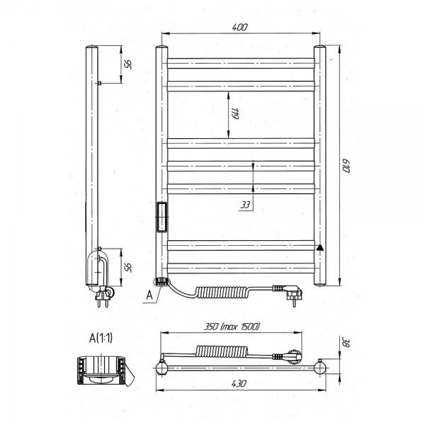 Полотенцесушитель электрический Laris Кватро П7 400х600 Э Л S