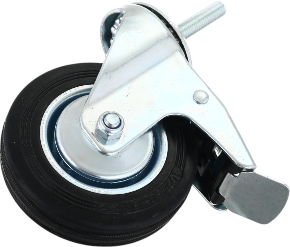 Колесо d100 мм гумове поворотне з гальмом і різьбовим штирем M10