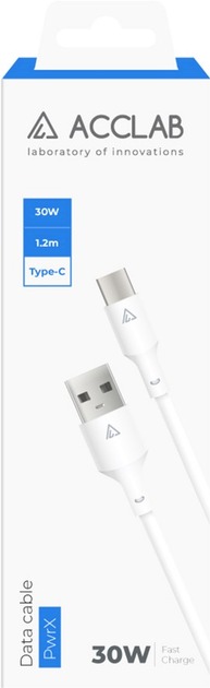 Кабель Acclab PwrX 28W USB to Type-C 1,2 м білий (1283126559532)
