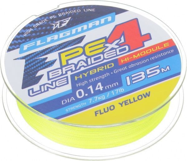 Шнур Flagman PE Hybrid F4 FluoYellow 135м 0,14мм 7,7кг