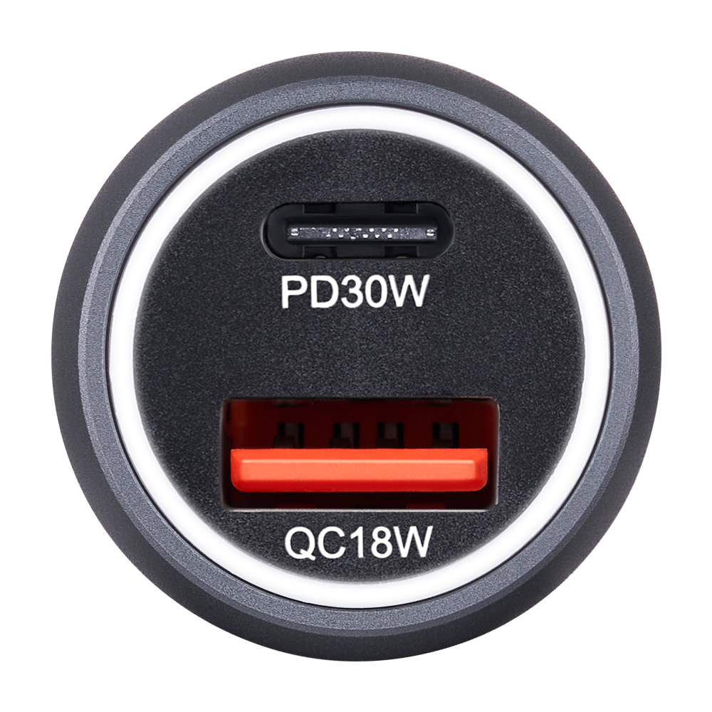 Автомобільний зарядний пристрій Brevia ePower Dual Style Metal LED 48W 1xUSB-C+1xUSB-A