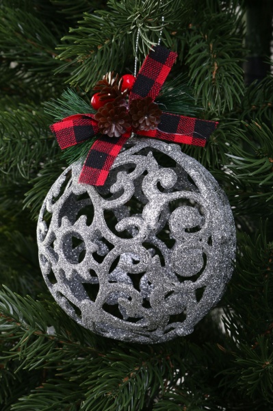 Шар новогодний E09011S d 120 мм серебряный