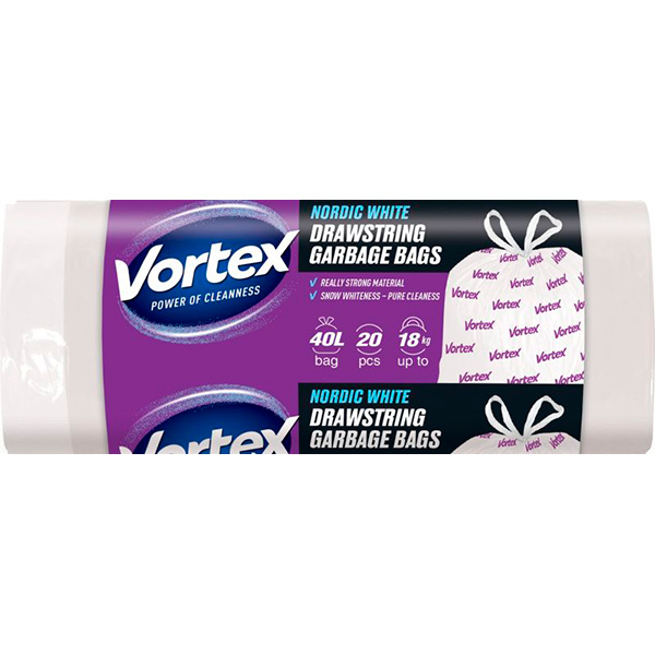 Мешки для мусора с затяжками Vortex стандартные 40 л 20 шт. (HD)
