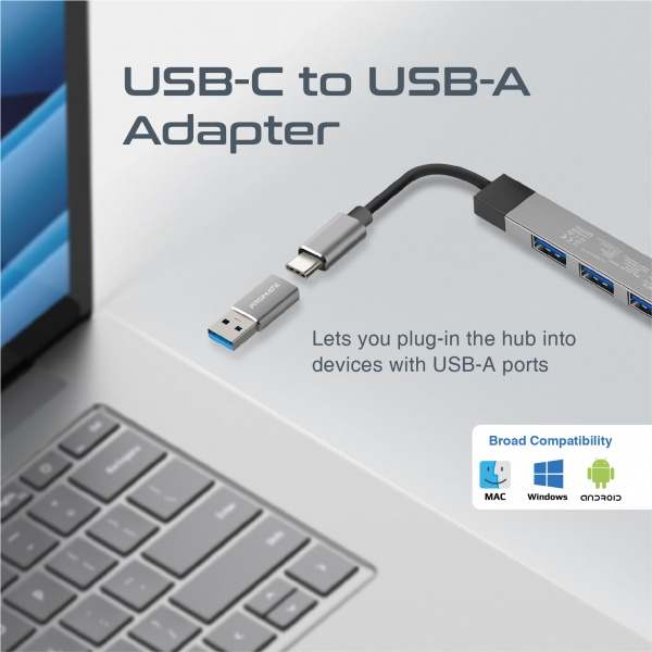 USB-хаб Promate USB-С LiteHub-4 3xUSB 2.0 + USB 3.0 grey