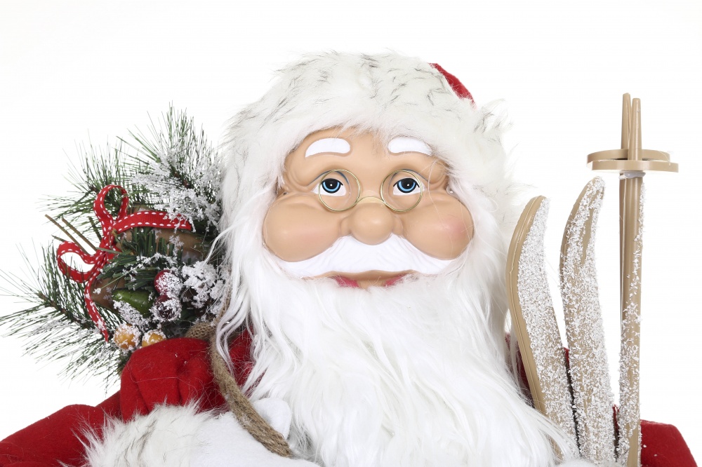 Декоративная новогодняя фигура Санта лесной с мешочком бело-красный 80 см