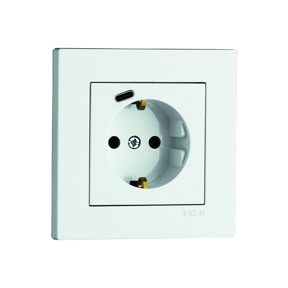 Механізм розетки побутова із заземленням EXEN Karell IP20 білий 290-000103-274