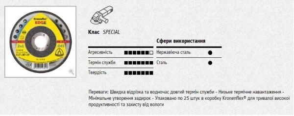 Круг відрізний по металу Klingspor Kronenflex EDGE SPECIAL 125 x1,2x22,2 мм