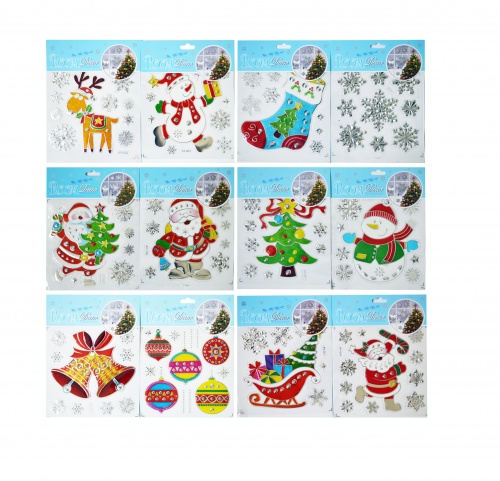 Наклейка на стекло новогодняя МИКС 12 ДИЗАЙНОВ 15x15 см