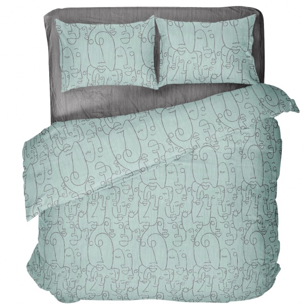 Комплект постельного белья семейный Face бирюзовый с серым UP! (Underprice) 