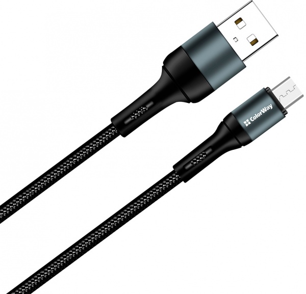 Кабель ColorWay USB - MicroUSB (nylon) 2.4 А 1 м чорний (CW-CBUM045-BK) 