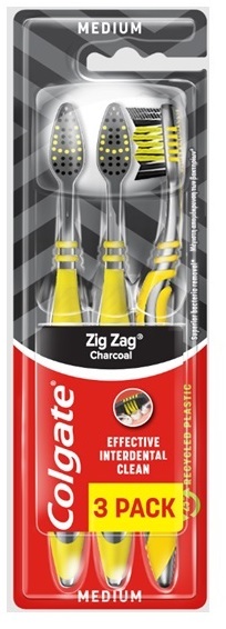 Зубная щетка Colgate Zig Zag Charcoal черная средней жесткости 3 шт.