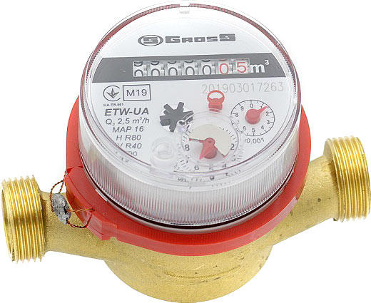 Счетчик горячей воды Gross ETK(W) 15/110 R80 H/40V без сгонов