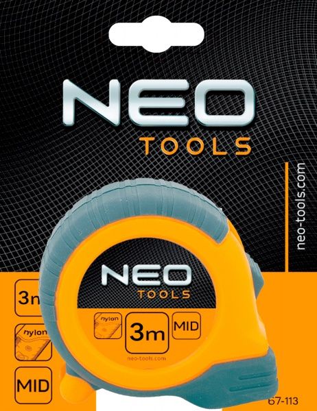 Рулетка NEO tools сталева стрiчка магніт 67-113 3 м x 19 мм