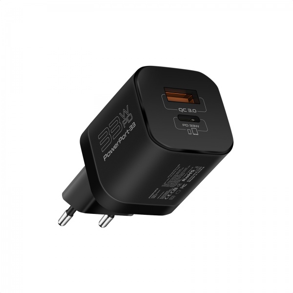 Сетевое зарядное устройство Promate PowerPort-33 Вт USB-C+USB-A Black powerport-33.black