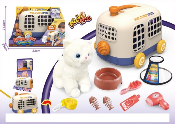 Игровой набор Xin Le Tong Ветеринар Pick me котик в корзине, 12 аксессуаров MX0404152