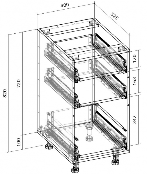 Тумба нижня Грейд з 3 тандембоксами ТОП 400x820x522 мм білий 