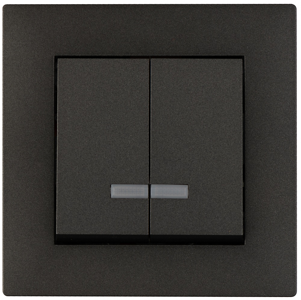 Выключатель двухклавишный Makel Rizz с подсветкой дымчатый 88050023