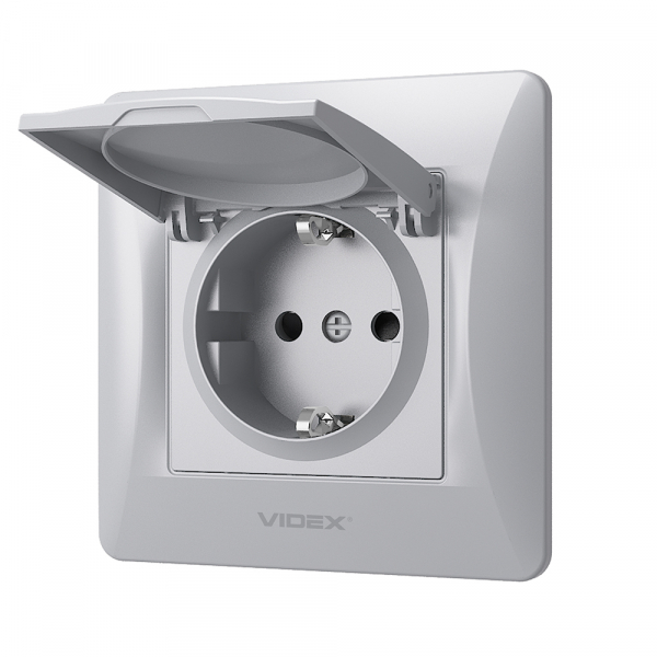 Розетка із заземленням Videx Binera IP20 срібний шовк VF-BNSK1GС-SS