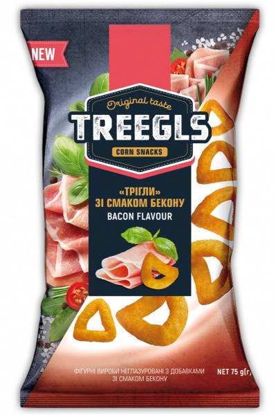 Трикутники кукурудзяні Золоте зерно TREEGLS з беконом 75 г