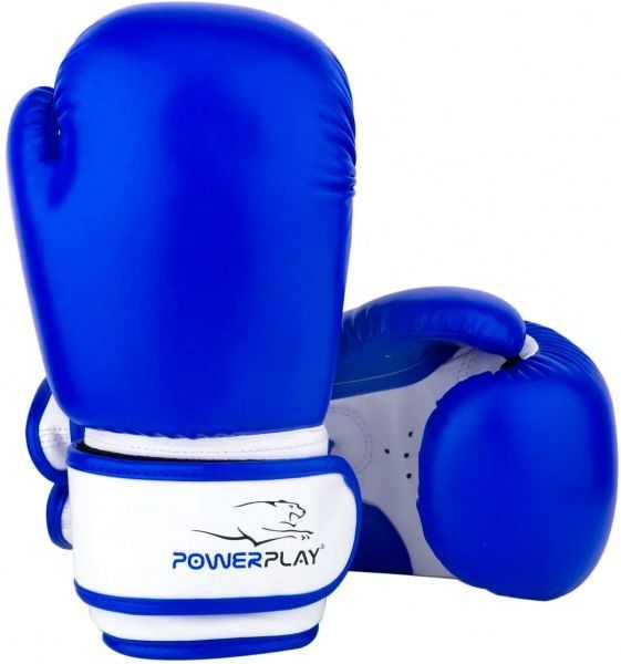 Боксерские перчатки PowerPlay р. 8 8oz 3004JR синий с белым