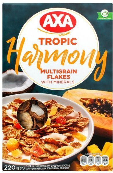 Пластівці AXA гармонія з тропічними фруктами 220 г 