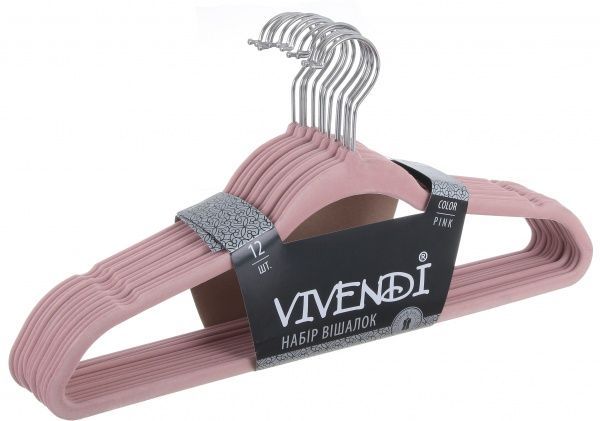 Набор плечиков Vivendi Velvet розовый 44,5 см 12 шт. 