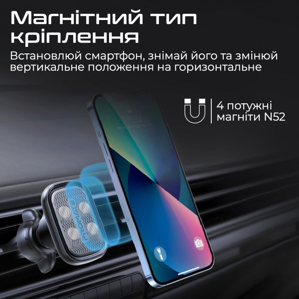 Тримач магнітний Promate VentMag-L Black (ventmag-l.black)