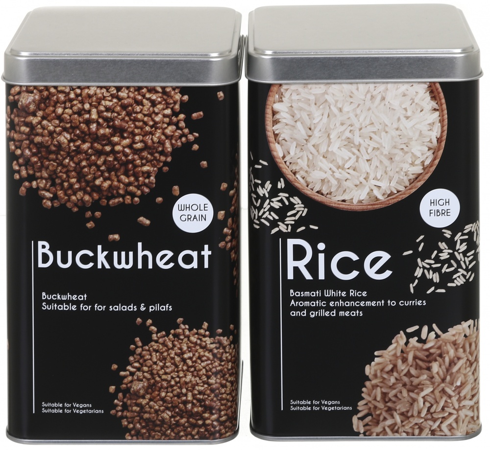 Ємність для зберігання Flamberg Premium Loft Rice&Buckwheat чорна 18,3х10,5х10,5 см дизайн в асортименті