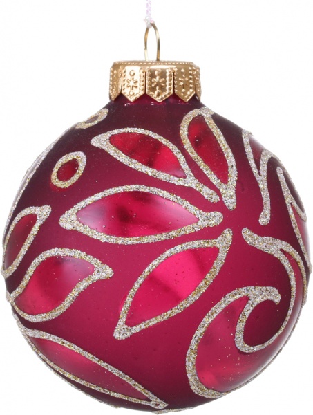 Шар новогодний со сложным узорным рисунком d 80 мм красный