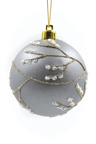 Куля новорічна Гілочи 80 мм сріблястий 7749