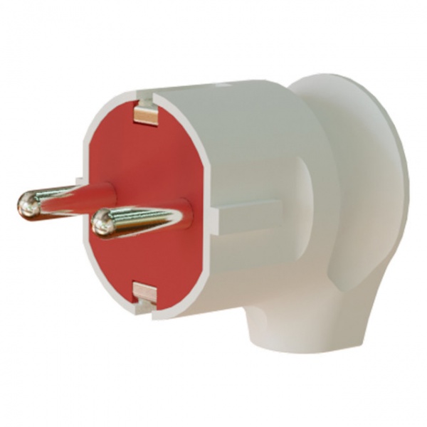 Электровилка угловая Neomax с заземлением 250В 16А IP20 пластик белый