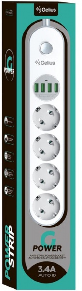 Фильтр-удлинитель Gelius Pro PowerStrip G-Power GP-PS-001 4 USB 3.4A с заземлением 4 гн. белый 2 м 00000088635 