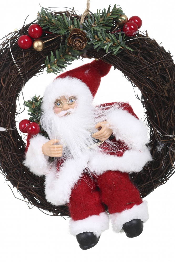 Декорация новогодняя Санта лесной на санках 40 см красно-серый 40 см