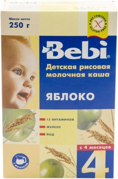 Каша молочна Bebi від 4 місяців рисова з яблуками 250 г 