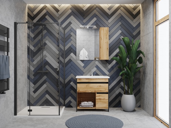 Тумба напольная ЮВЕНТА Bronx- 65 дуб Вотан с умывальником Soft-65