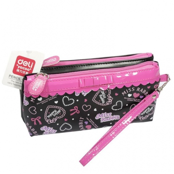 Пенал-кошелек 95015 2 отделения Miss Rabbit Deli черный с розовым