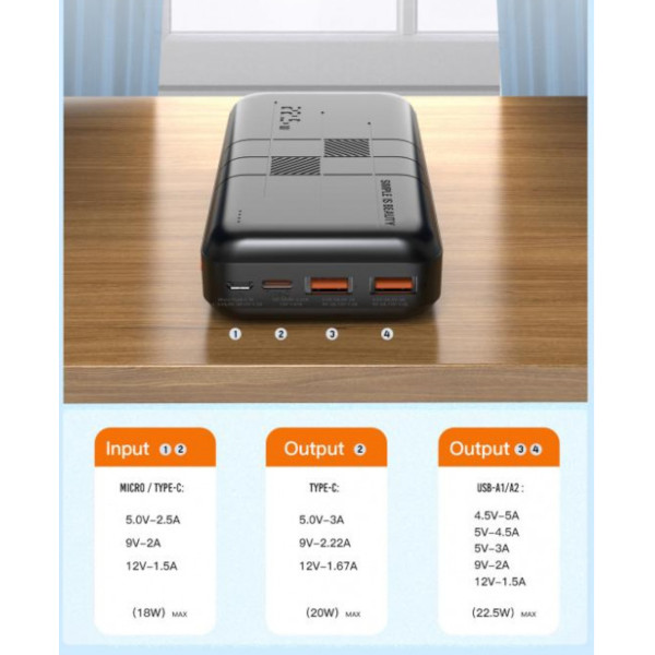 Повербанк Xo PD20W + QC22.5W 10000 mAh (PR187_Black)